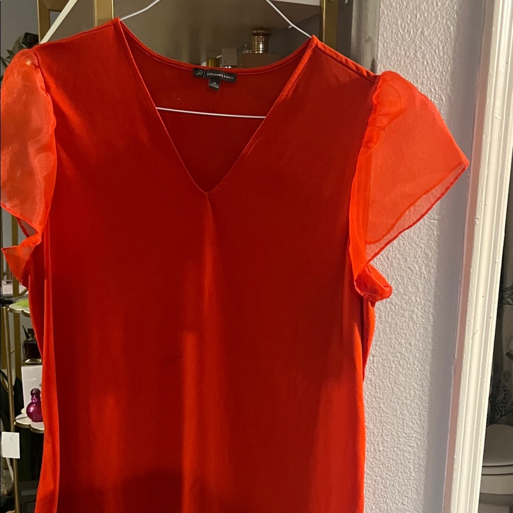 Adrianna Papell Vibrant Red V-Neck Blouse